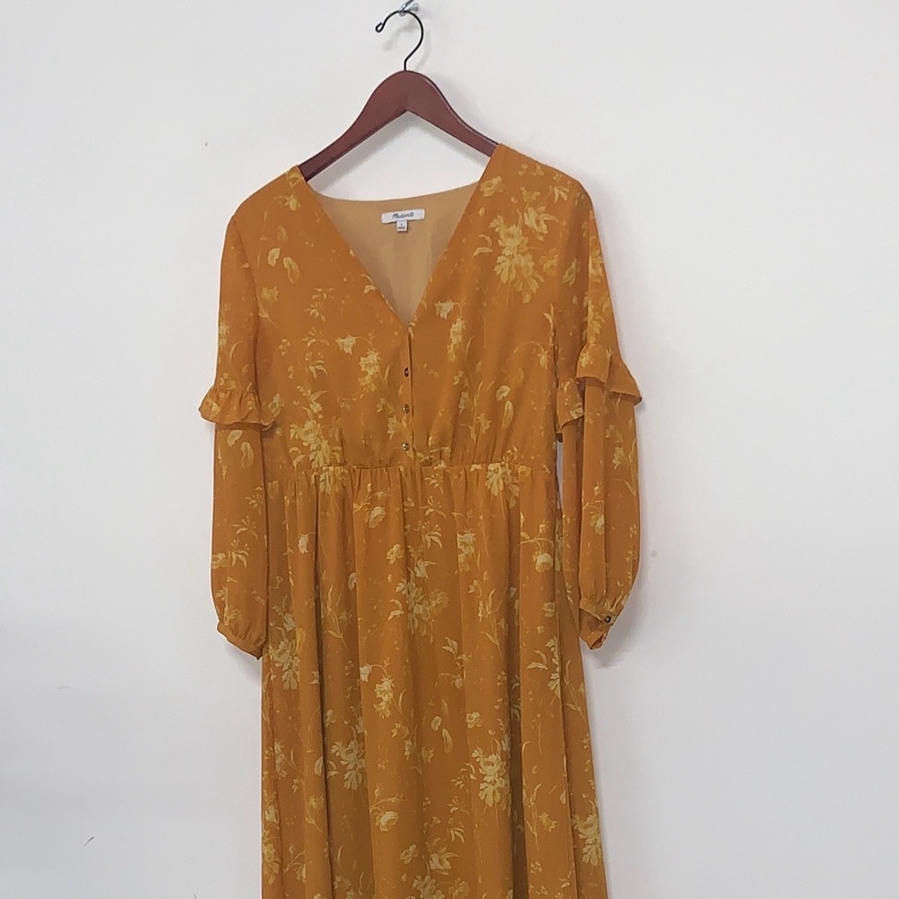 Madewell Mustard Floral Maxi Women’s Size 6 Dress Cottage Core Milk Maid Breezy - Picture 13 of 15